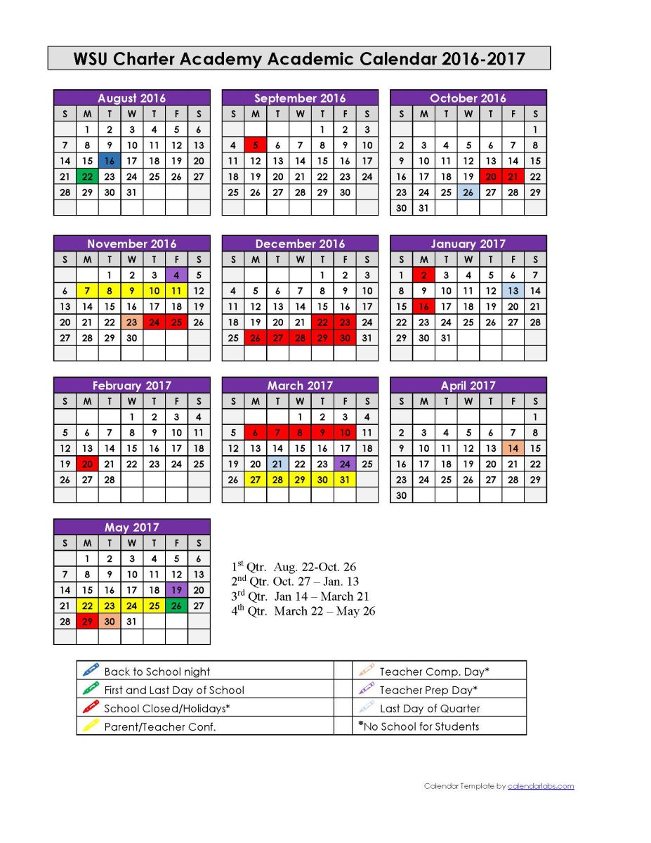 WSU Charter Academy Calendar